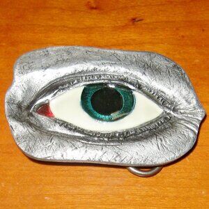 Creepy Eyeball Vintage Bergamot Belt Buckle C249 Blue Eye 2005 Made in USA 3"